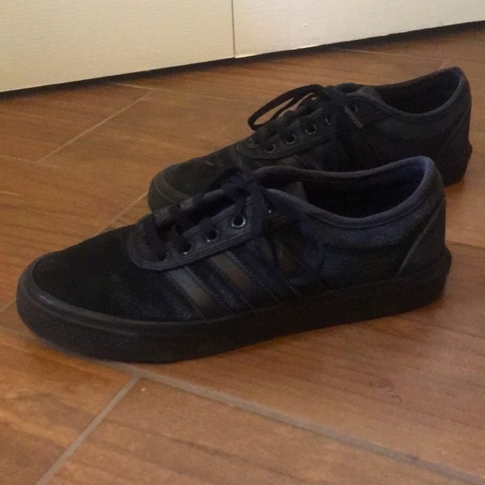 Adidas, size 7.5, black suede shoes